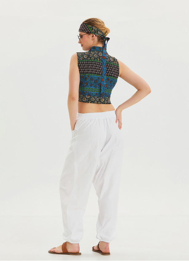 White Bohemian Shalwar with Belt Detail and Pocket 4467